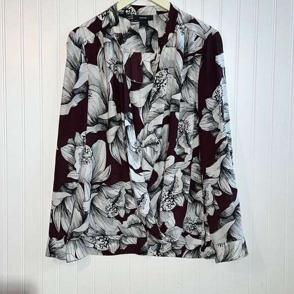 ALFANI Women’s Sz 12 Elegant Floral Long Sleeve Draped Faux Wrap Blouse - Picture 1 of 10